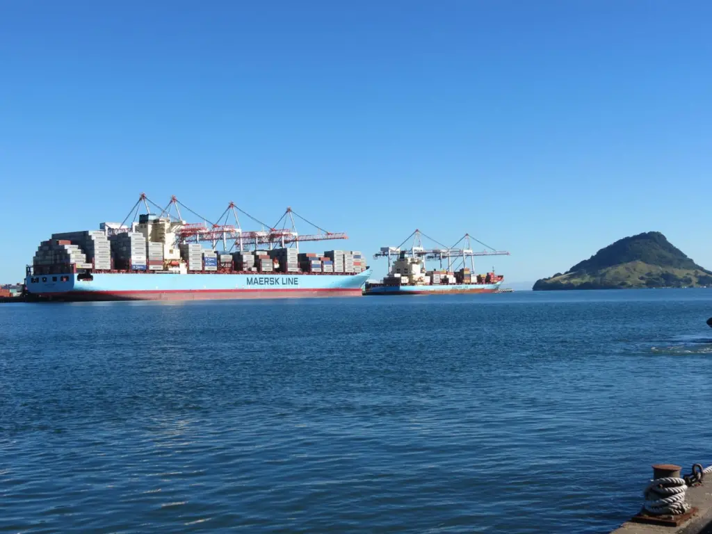 The Maersk Antares and Olivia Maersk work the Tauranga Container Terminal early in 2017