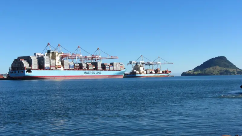 The Maersk Antares and Olivia Maersk work the Tauranga Container Terminal early in 2017