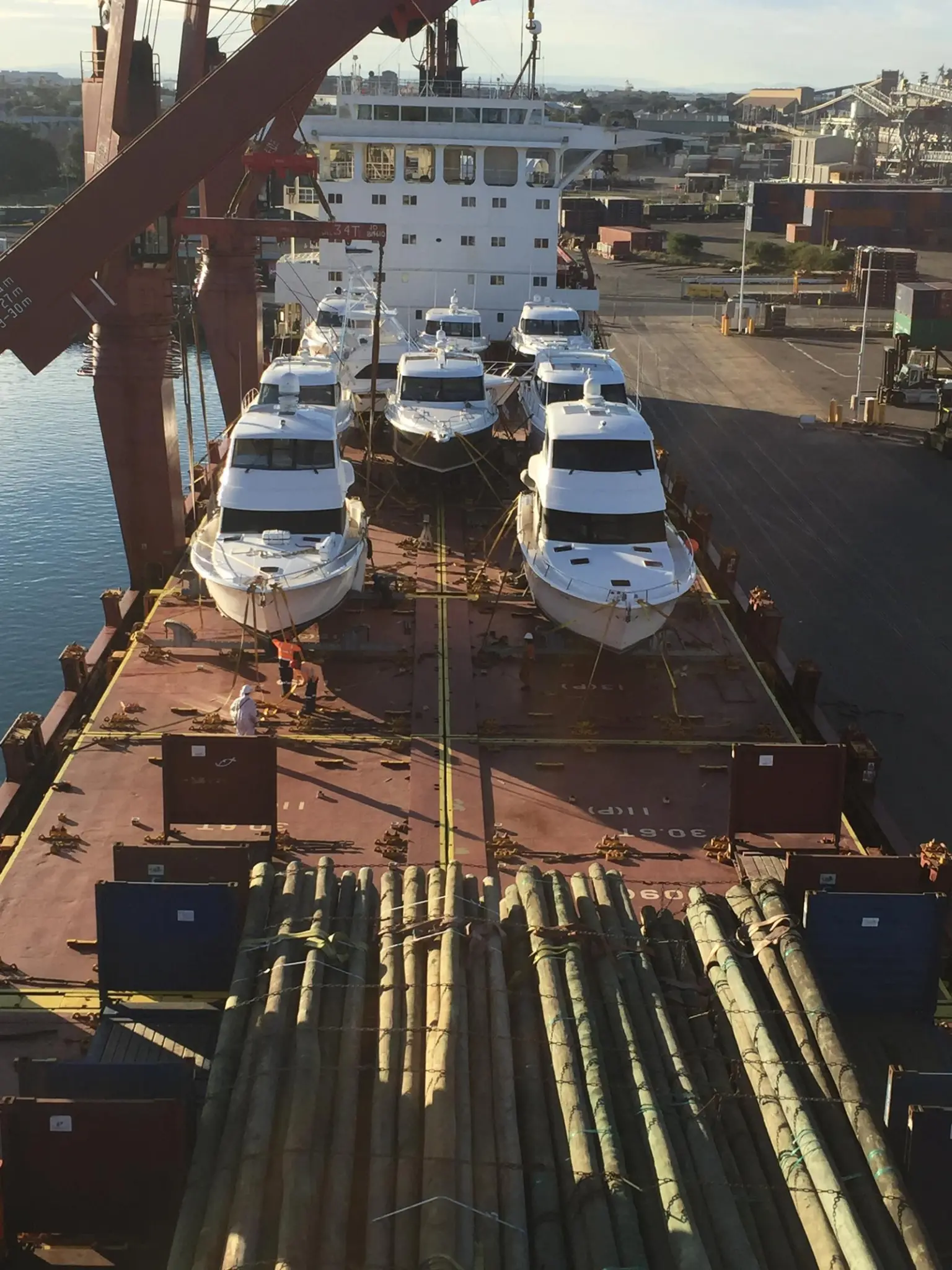 Newcastle loads nine luxury yachts for discharge in Auckland
