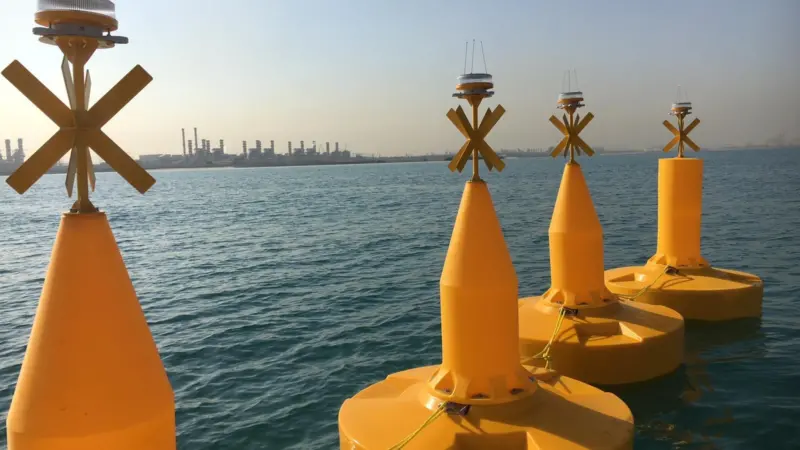 Lined up and waiting to go: Middle East port buoy deployment. Image: AMRO