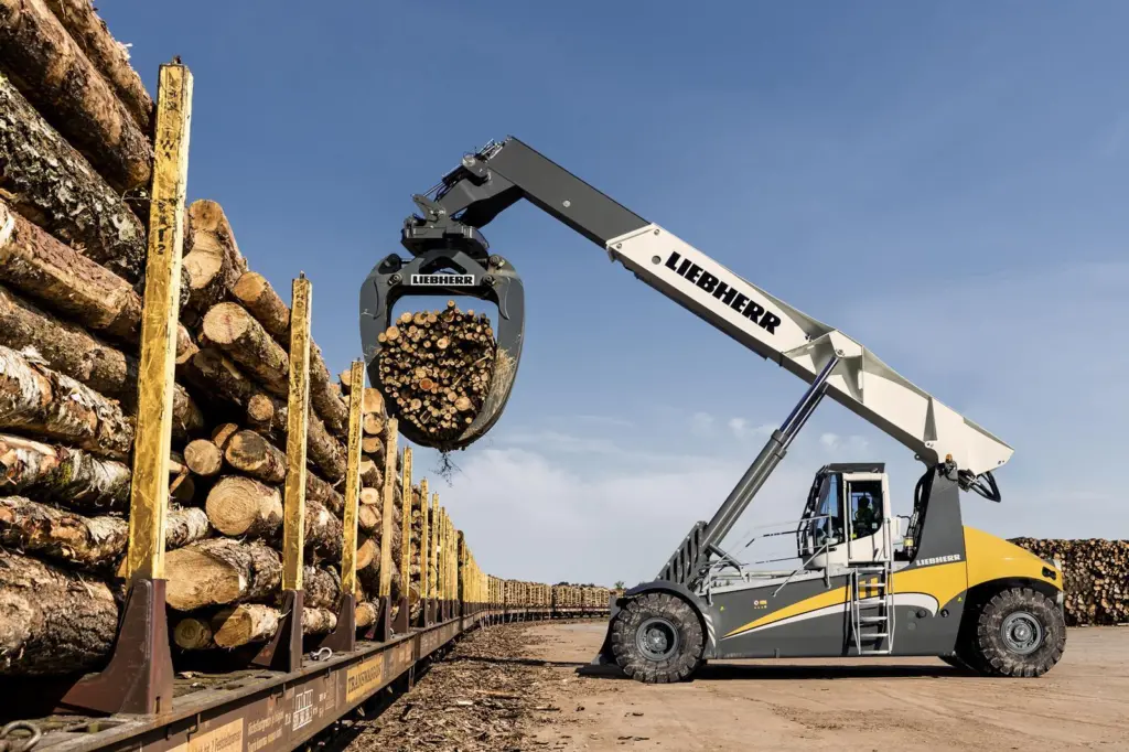 Liebherr's new log handler has an extended reach. Credit: Liebherr