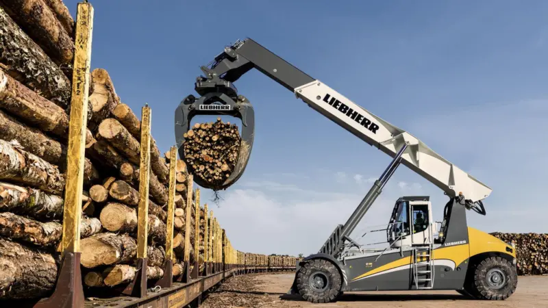 Liebherr's new log handler has an extended reach. Credit: Liebherr