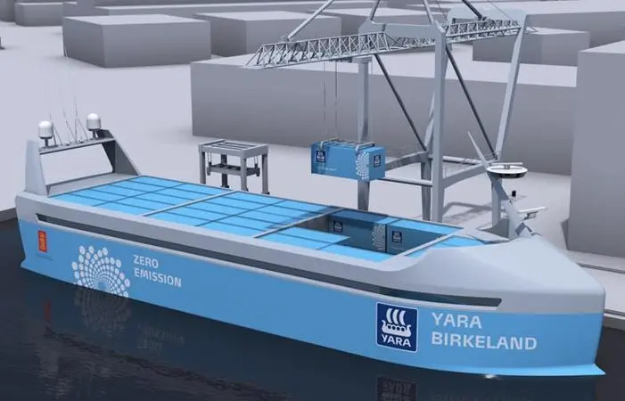 Port serving autonomous vessels such as the YARA Birkeland (pictured) are expected to enter into full autonomous operations from 2020 Photo: Kongsberg