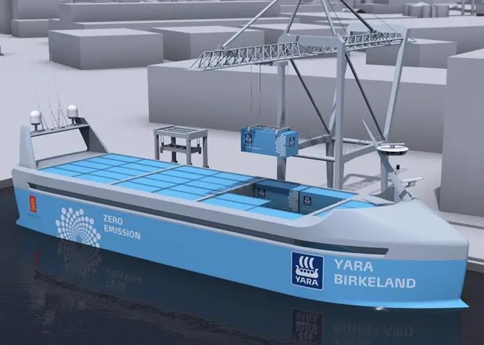 Port serving autonomous vessels such as the YARA Birkeland (pictured) are expected to enter into full autonomous operations from 2020 Photo: Kongsberg
