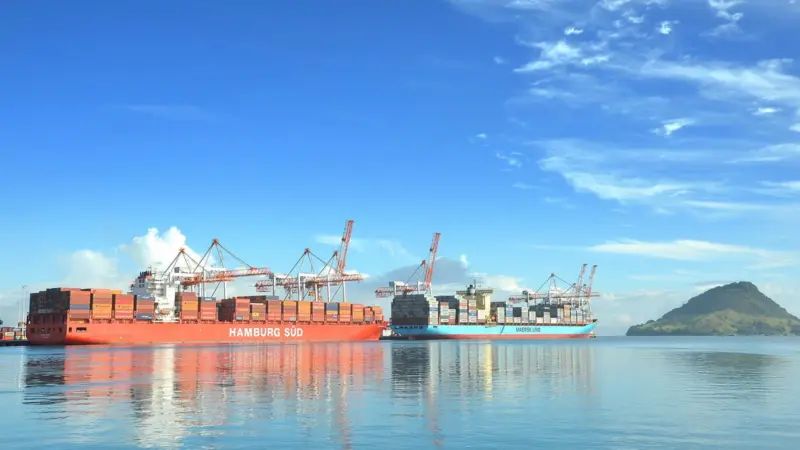 View of cargo ships at the Port of Tauranga