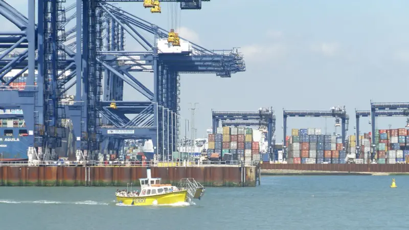 Felixstowe has already improved emissions after the council's imposition of an Air Quality Management Area on the port. Credit: Amanda Slater, Flickr, CC BY-SA 2.0 ort of Felixstowe is one example. In 2009, the local council imposed an Air Quality Man