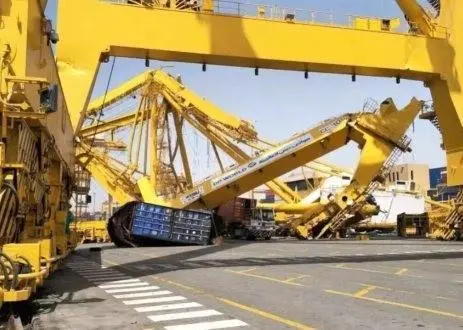 A crane collapsed on a cargo yard.