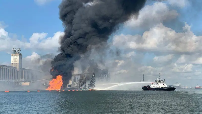 dredger on fire