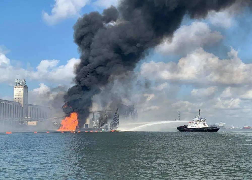 dredger on fire