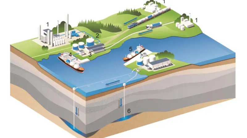 An illustration of how the carbon dioxide capture facilities could look at the Port of Gothenburg (*key below) Image: Gothenburg Port Authority