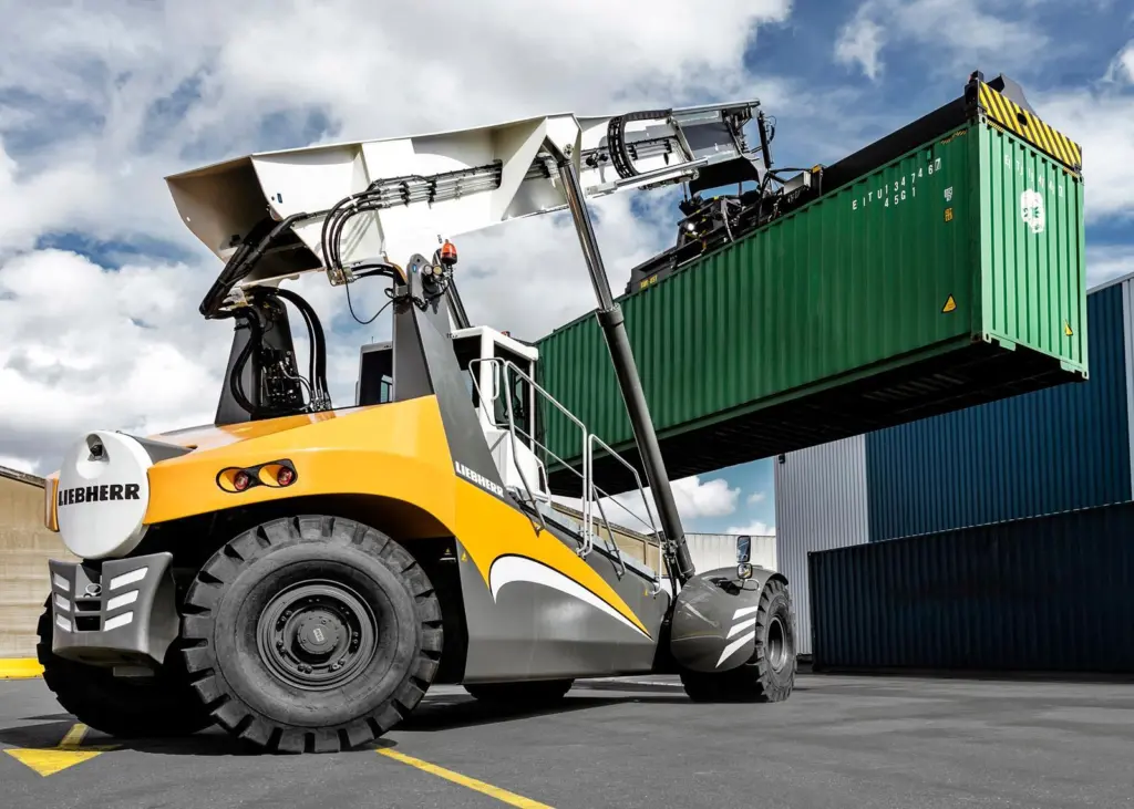 The Liebherr smart tyre saving system presents an intelligent way to reduce tyre wear in reachstackers Photo: Liebherr