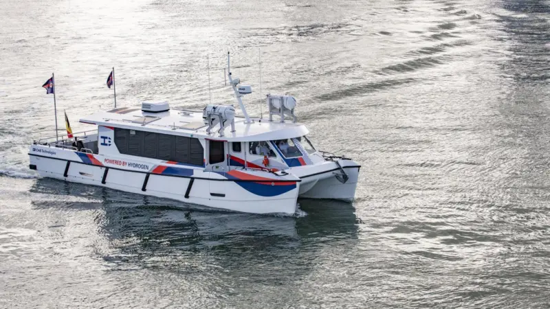 Hydroville was the first class approved passenger ferry which is powered with two dual fuel hydrogen-diesel drive trains Photo: CMB