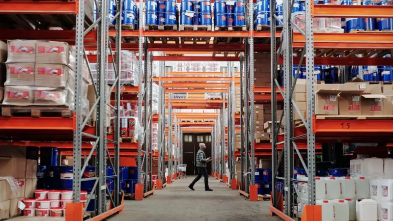Logistics warehouse with boxes