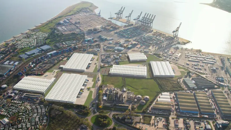 A computer-generated image of how the Freeport East site at the Port of Felixstowe will look