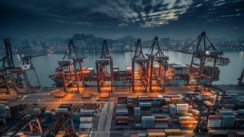Container ship at port
