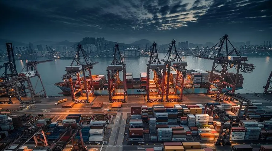 Container ship at port