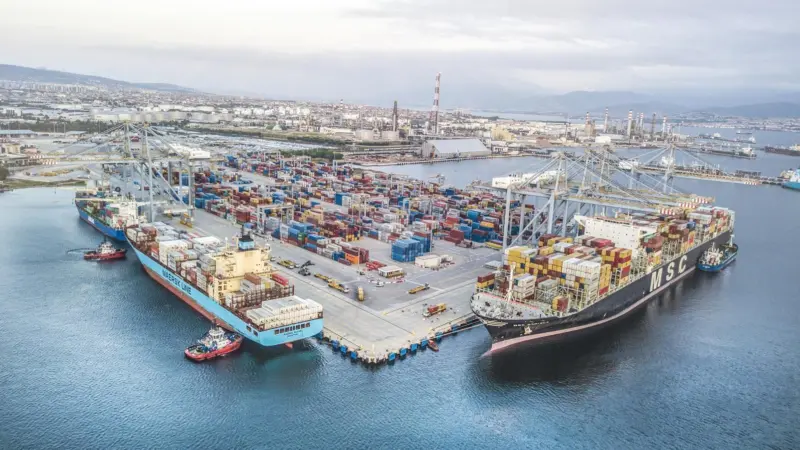 Aerial view of large vessels at Yarimca terminal
