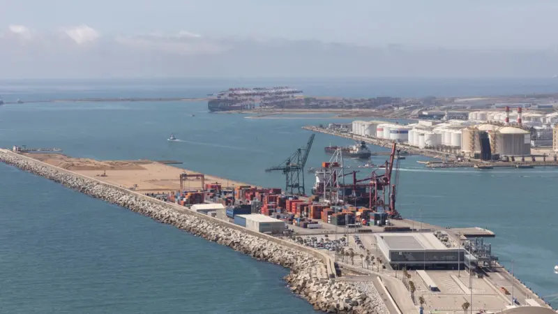 Aerial view of the Energy and Adossat wharves at the Port of Barcelona