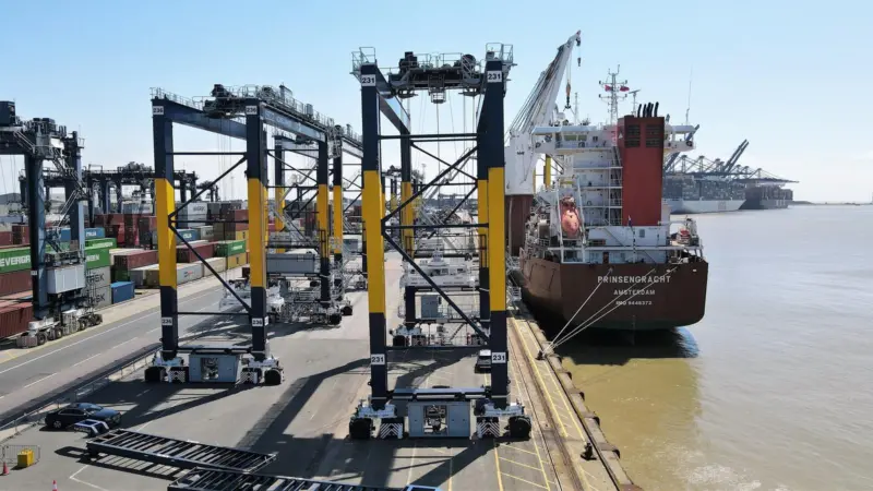 Electric rubber-tyred gantry cranes at the Port of Felixstowe