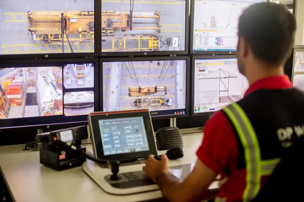 A crane being operated from a remote control centre