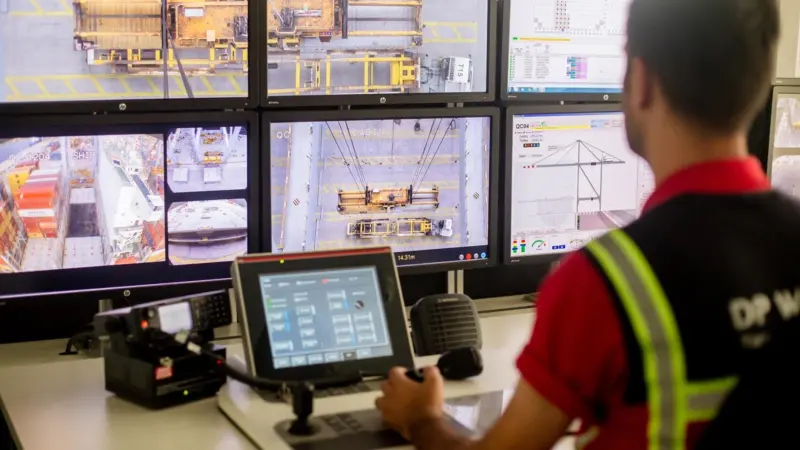 A crane being operated from a remote control centre