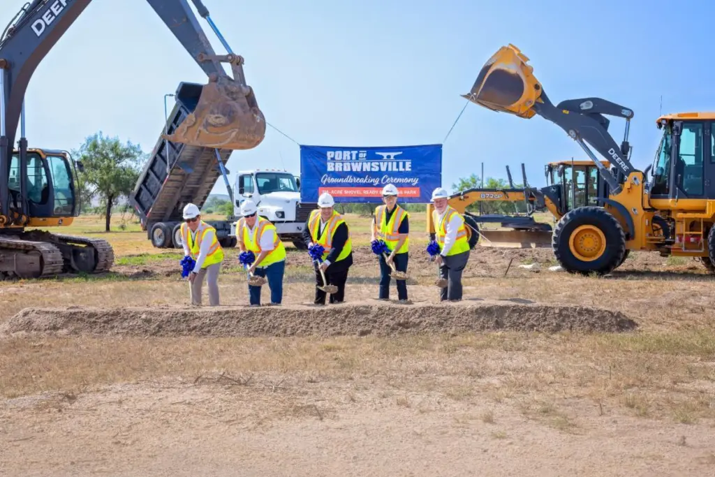 (l-r) Brownsville Navigation District commissioner Sergio Tito Lopez, Brownsville Navigation District commissioner John Reed, Brownsville Navigation District chair Esteban Guerra, Brownsville Navigation District secretary John Wood, and port director and CEO Eduardo A. Campirano