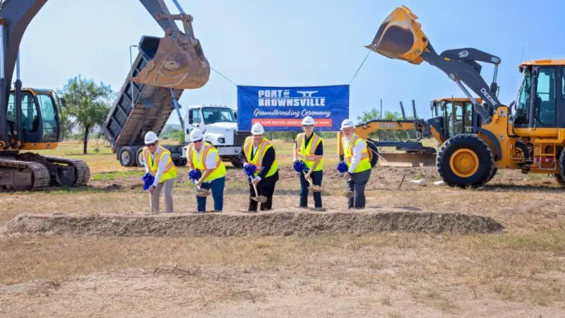 (l-r) Brownsville Navigation District commissioner Sergio Tito Lopez, Brownsville Navigation District commissioner John Reed, Brownsville Navigation District chair Esteban Guerra, Brownsville Navigation District secretary John Wood, and port director and CEO Eduardo A. Campirano