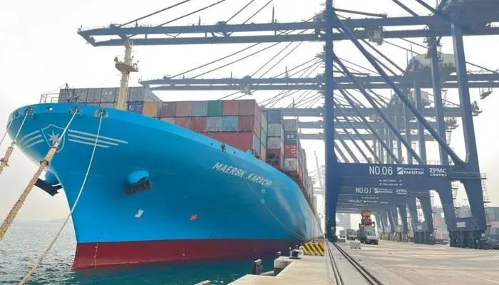 Maersk ship at port in Pakistan