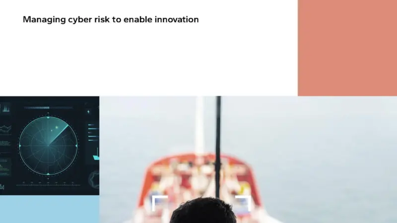 Cover of DNV's Maritime Cyber Priority 2024/2025 report showing a ship's captain at the helm, shot from the back