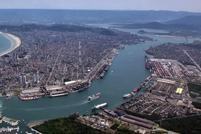 aerial shot of the Port of Santos in Brazil