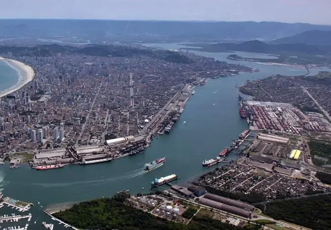 aerial shot of the Port of Santos in Brazil