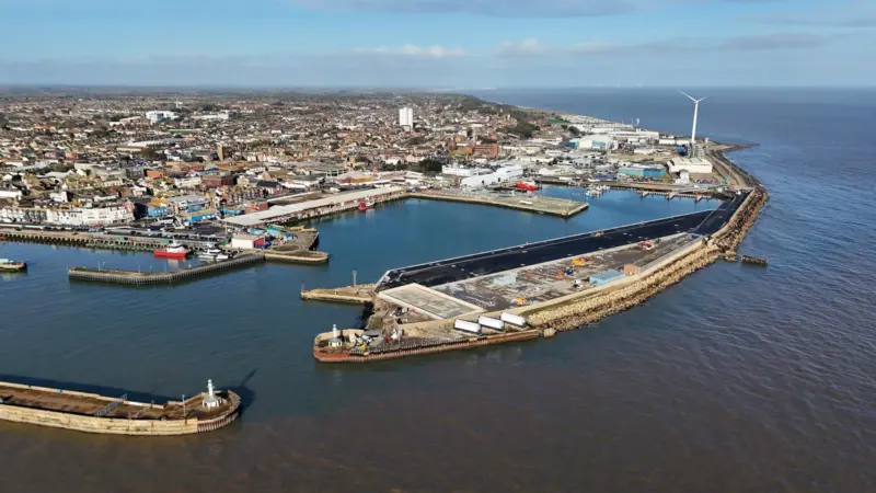 The image shows an aerial view of ABP’s Port of Lowestoft