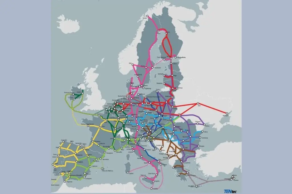 map of transport corridors across the EU