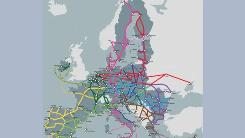 map of transport corridors across the EU