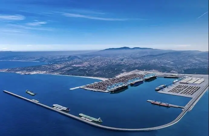 The image shows a render of the Nador West Med Port due for completion in 2027