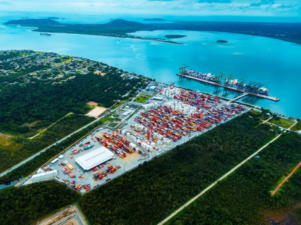aerial shot of porto itapoá in Brazil