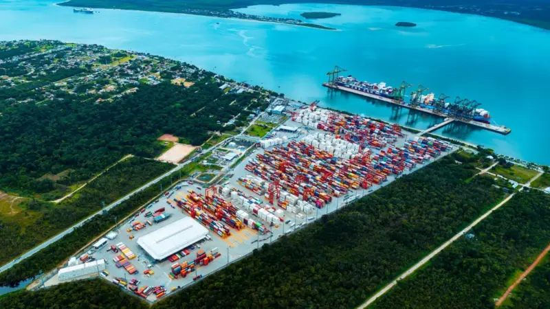 aerial shot of porto itapoá in Brazil