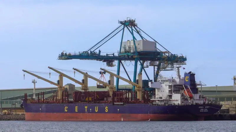 The images shows a bulk vessel alongside the quayside at Esperance