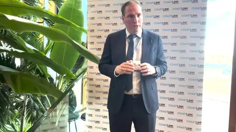 The image shows Johan-Paul Verschuure, director, Rebel Ports, talking at Coastlink 2024
