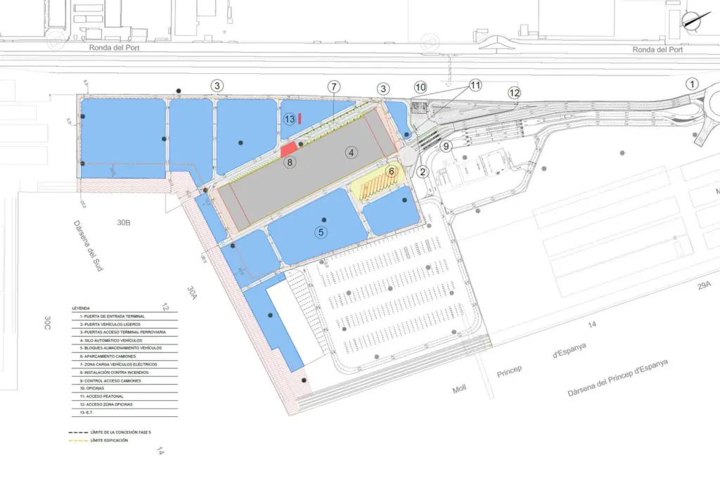 Plan of the future NYK vehicle terminal on Príncep d'Espanya wharf at the Port of Barcelona