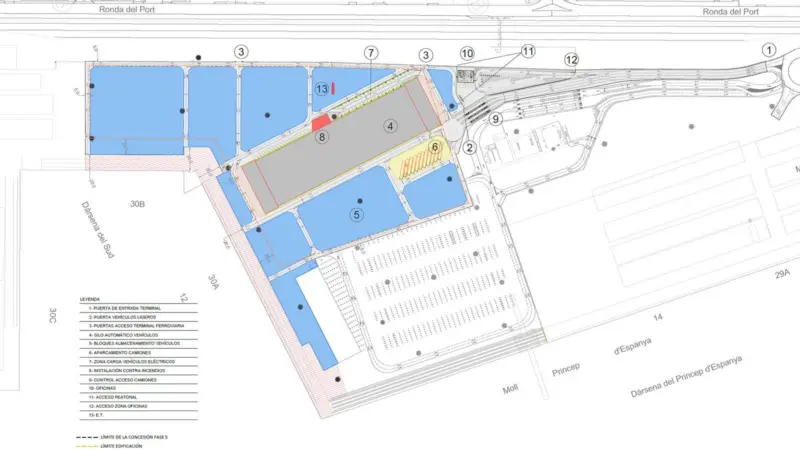 Plan of the future NYK vehicle terminal on Príncep d'Espanya wharf at the Port of Barcelona