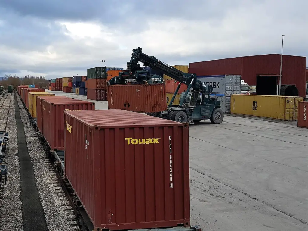 Containers at the Intermodal Terminal of Navarra in Noain