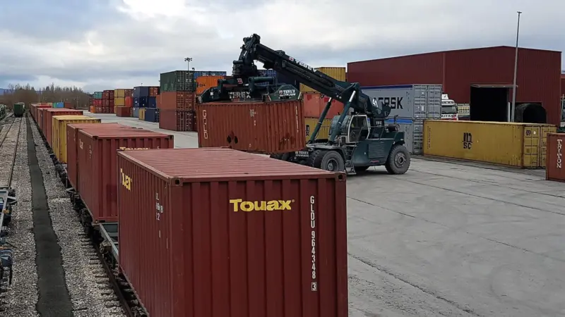 Containers at the Intermodal Terminal of Navarra in Noain