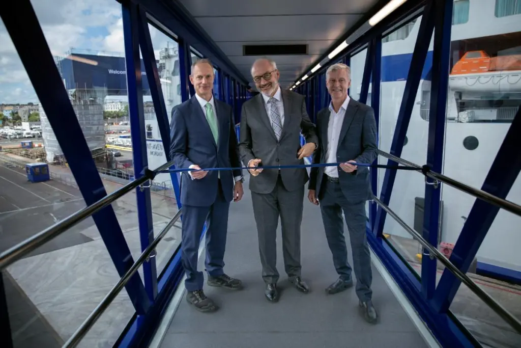 (l-r) Julian Walker, CCO and regional director at ABP; Christophe Mathieu, CEO of Brittany Ferries and Councillor Mark Lowry, Cabinet Member for Finance at Plymouth City Council