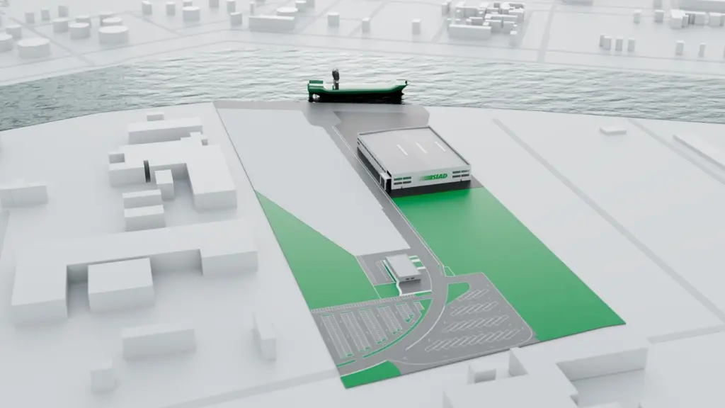 Rendering of new production facility for large air separation units at Porto Marghera in Venice