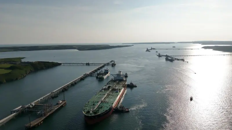 The Yasa Southern Cross crude oil tanker arriving at the Port of Milford Haven, Wales