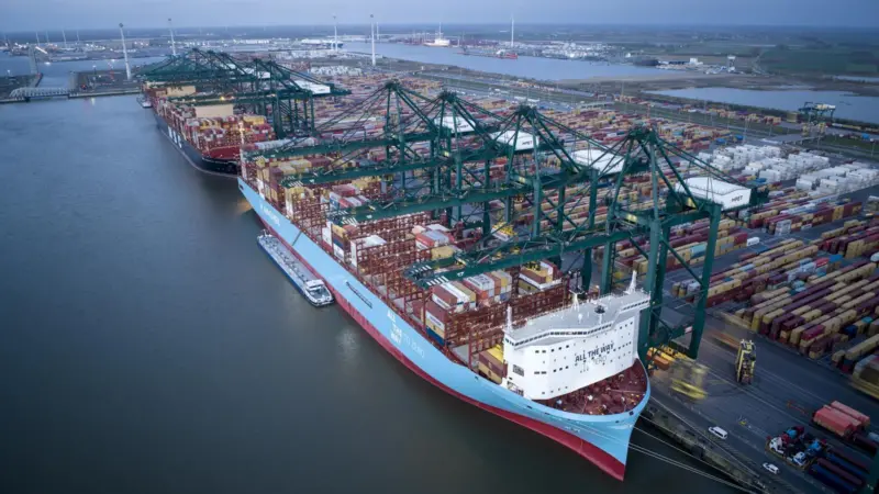 The image shows Maersk methanol bunkering at the port in April 2024