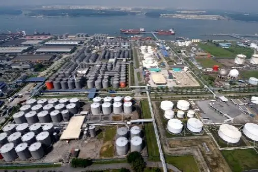 The image shows an overhead short of the liquid storage facilities at Johor Port
