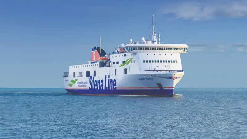 The image shows Stena Flavia operating on the Travemünde-Liepaja route