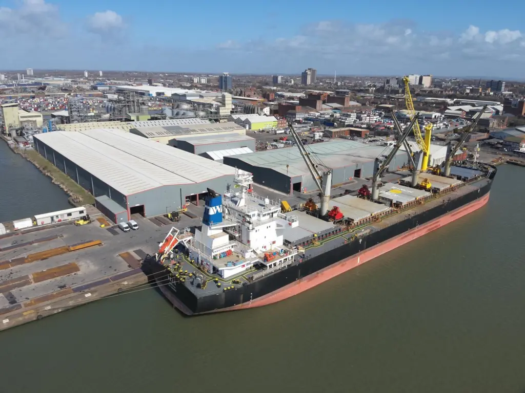 Render of steel facilities at a port
